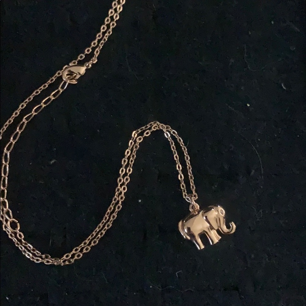 Plated Rose Gold Elephant Necklace w/ Diamond Eye